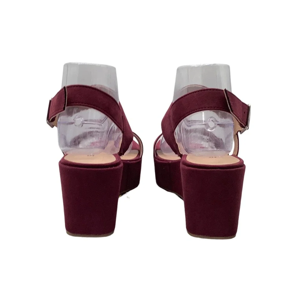 Style & Co Ardenn Port Burgundy Faux Suede Platform Wedge Sandals Womens Size 8